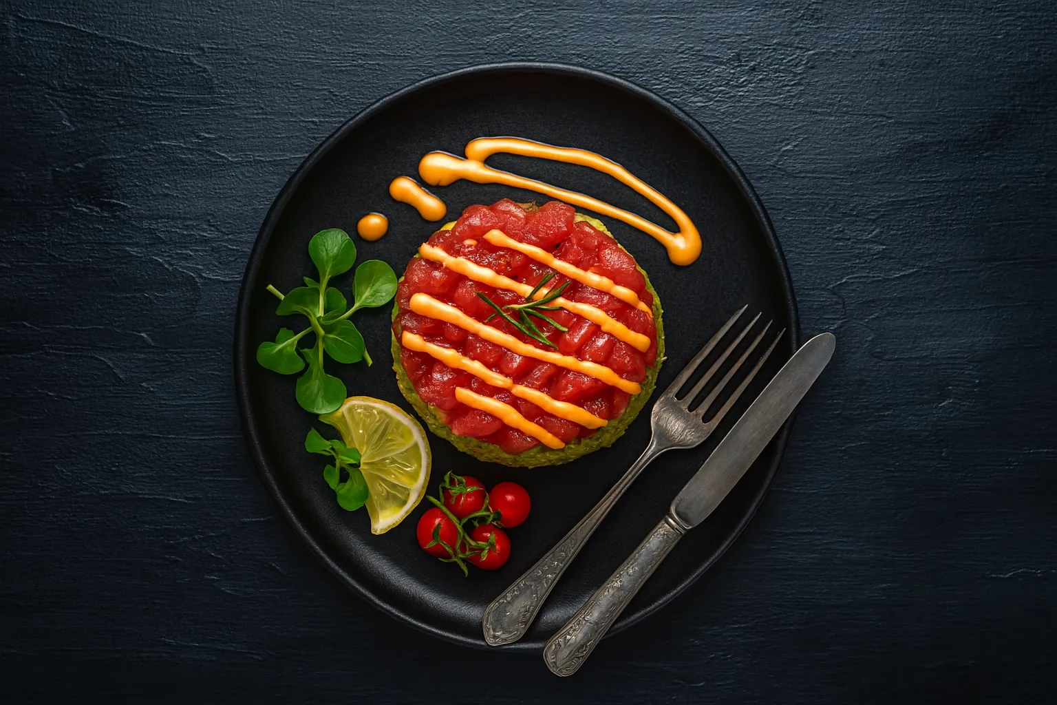 Tartar de ton cu goacamole și maioneza picantă